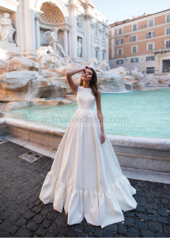 Sleeveless White Satin Minimalist Wedding Dress